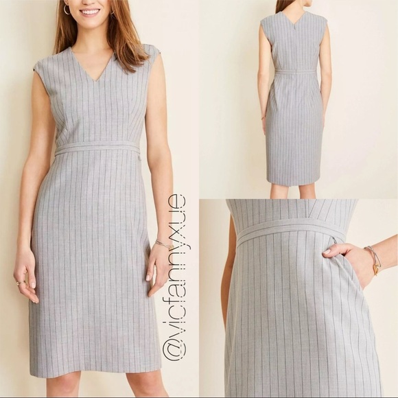 Ann Taylor pinstripe stripe bi-stretch sheath midi office dress 00P - Picture 1 of 6